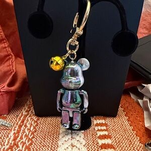 Iridescent Metallic Bear purse Charm or Keychain with Bell